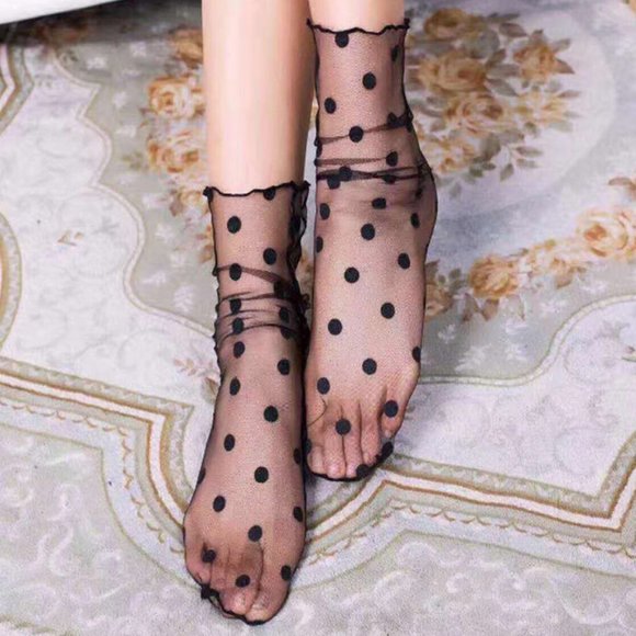 Menthe & Mangrove Accessories - 🍓 Menthe : Polka Dot Black Mesh Socks